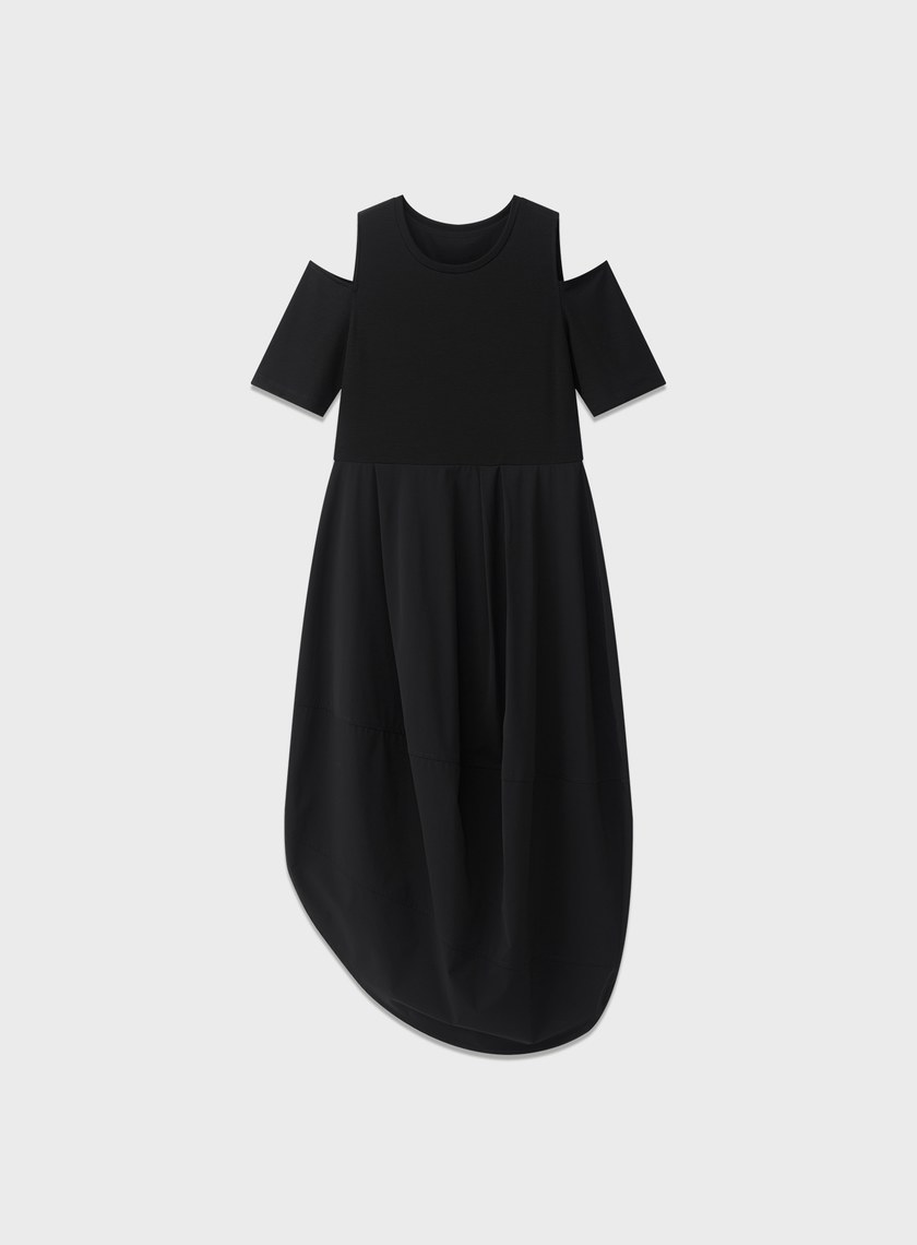 優雅露肩拼接洋裝