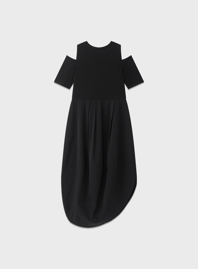 優雅露肩拼接洋裝