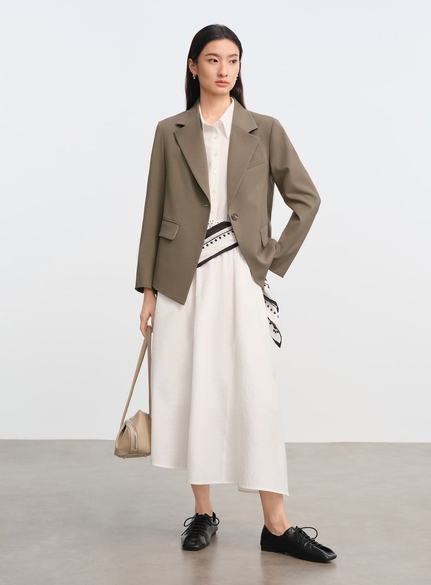 DISNEY|不對稱條紋拼接長裙