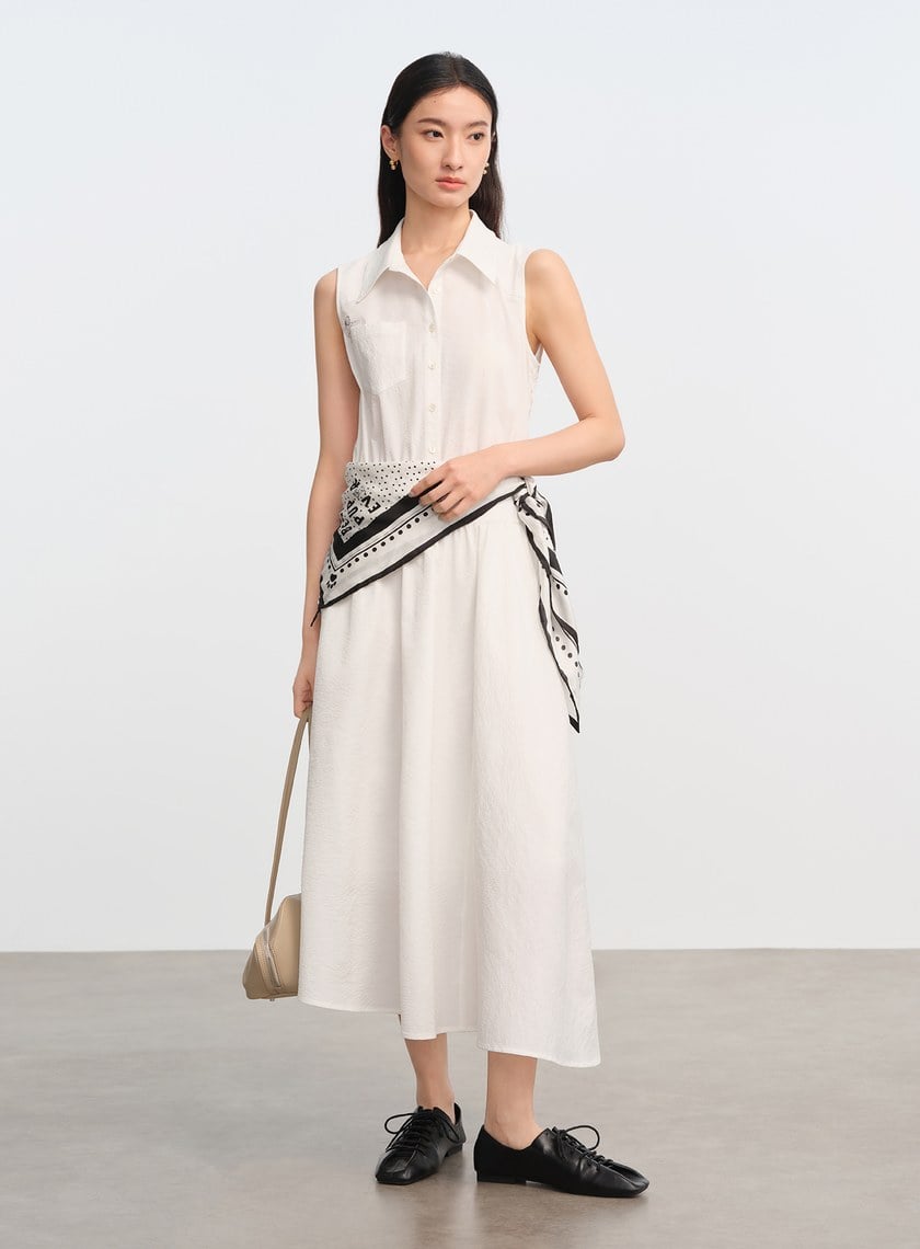 DISNEY|不對稱條紋拼接長裙