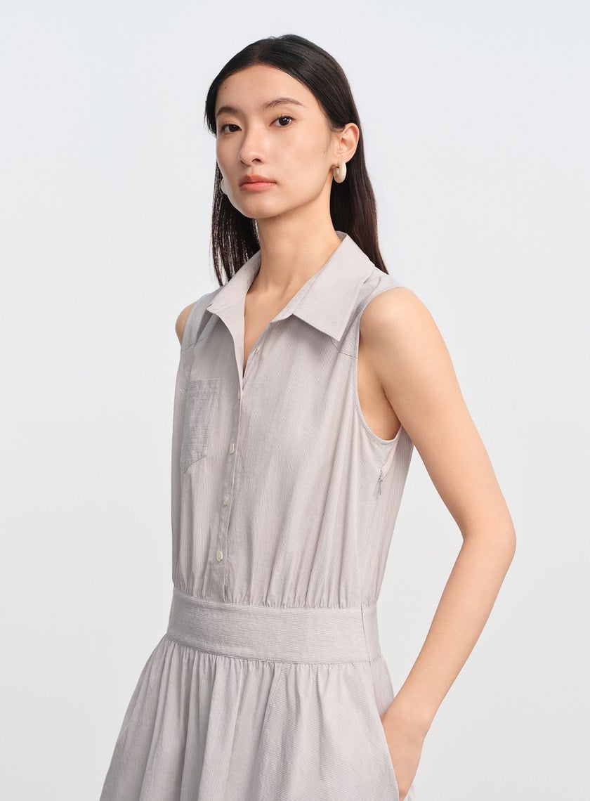 DISNEY｜不對稱條紋拼接長裙