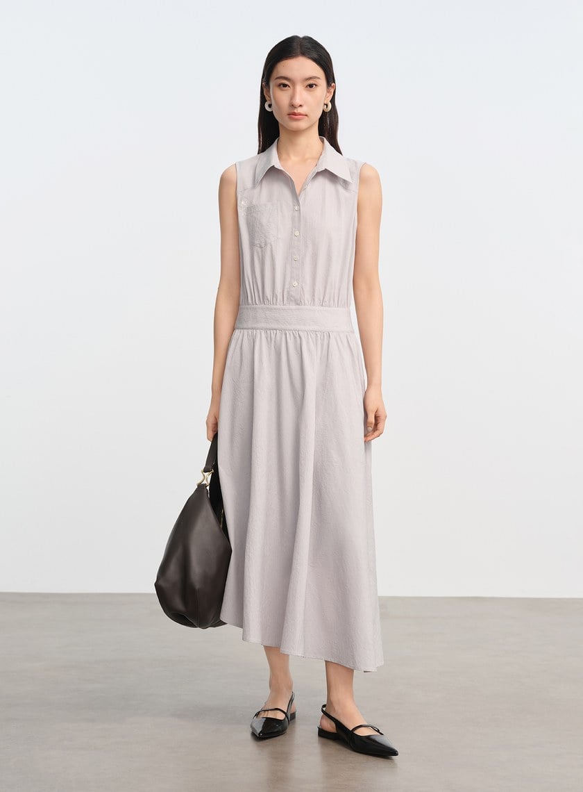 DISNEY｜不對稱條紋拼接長裙