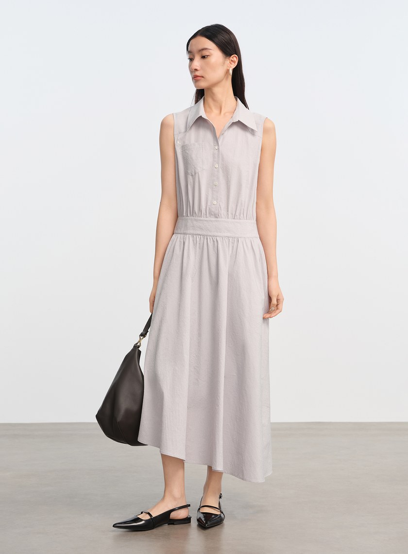 DISNEY｜不對稱條紋拼接長裙