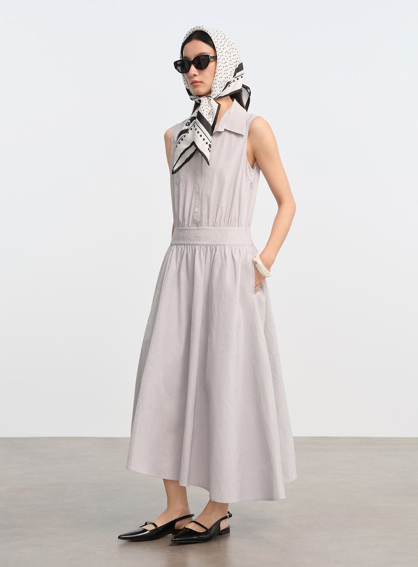 DISNEY｜不對稱條紋拼接長裙