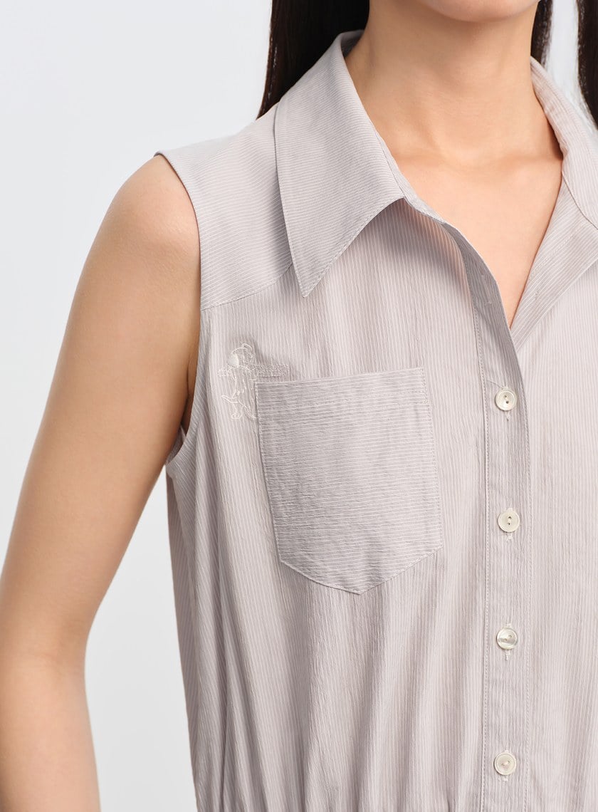 DISNEY｜不對稱條紋拼接長裙