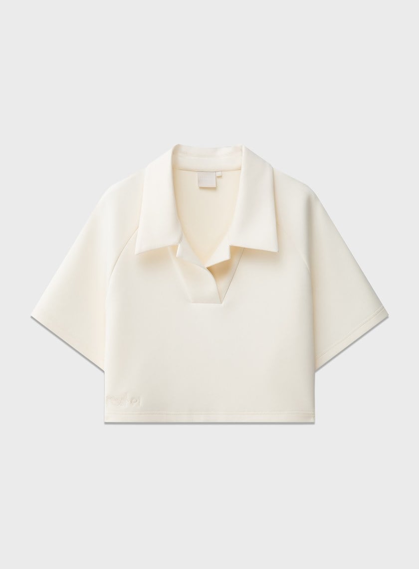 不對稱收腰短版 POLO 上衣