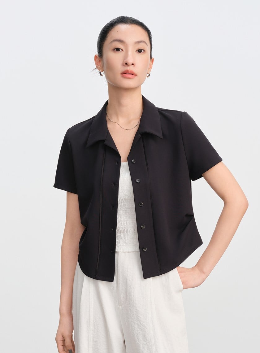 修身針織開襟襯衫