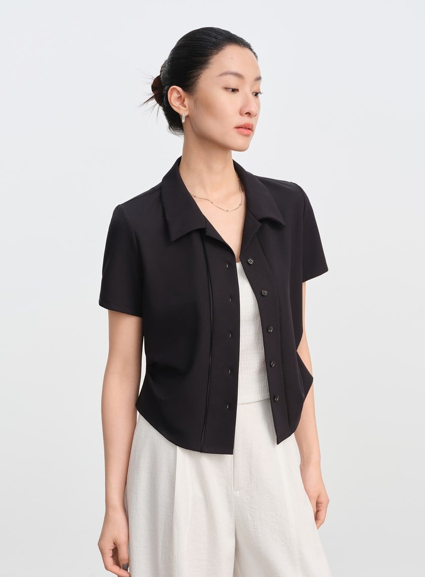 修身針織開襟襯衫