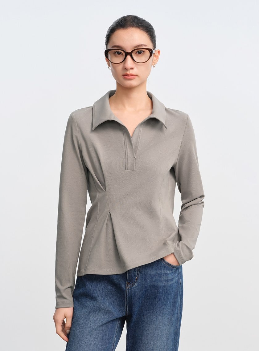 不對稱收腰Polo襯衫