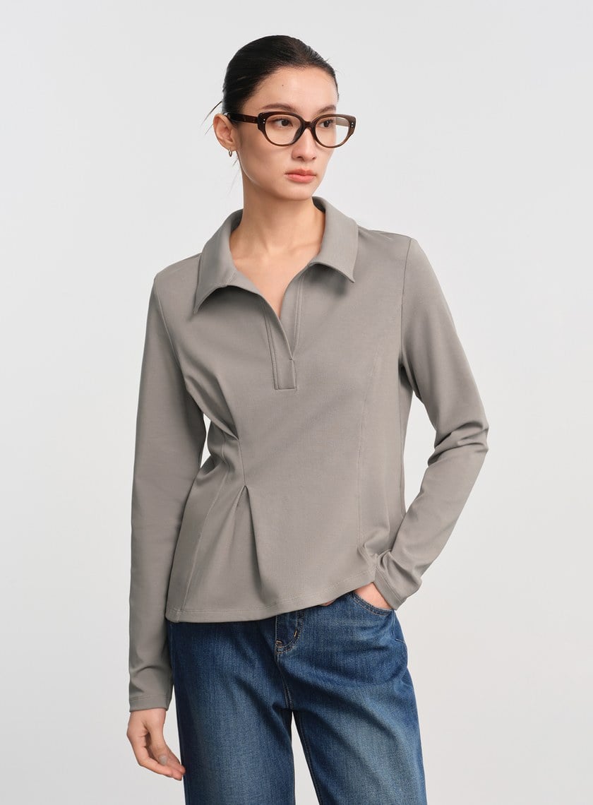 不對稱收腰Polo襯衫