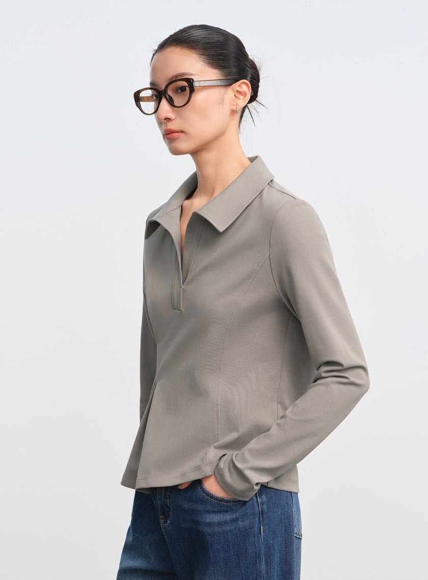 不對稱收腰Polo襯衫