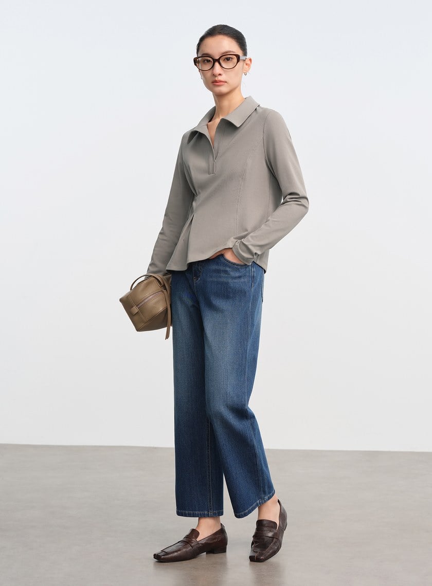 不對稱收腰Polo襯衫