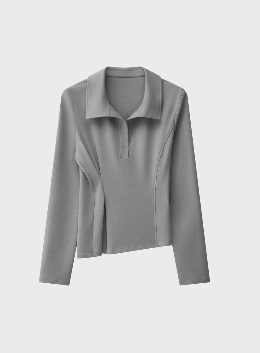 不對稱收腰Polo襯衫