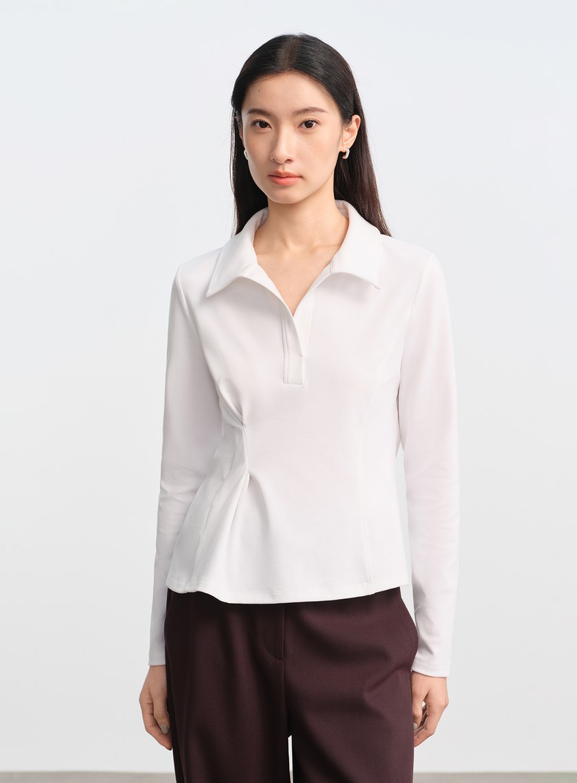 不對稱收腰Polo襯衫