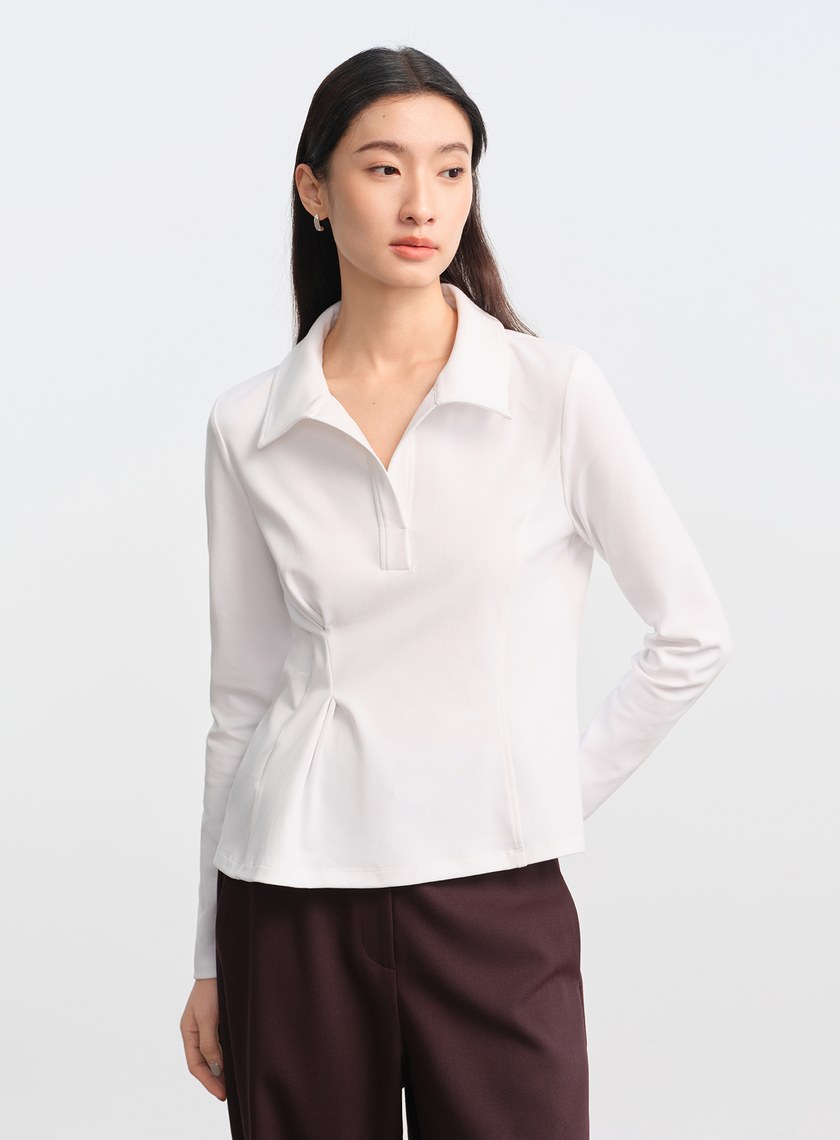 不對稱收腰Polo襯衫