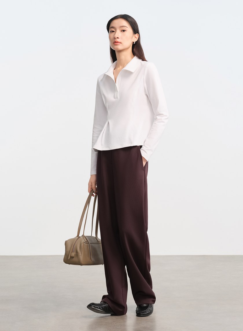 不對稱收腰Polo襯衫