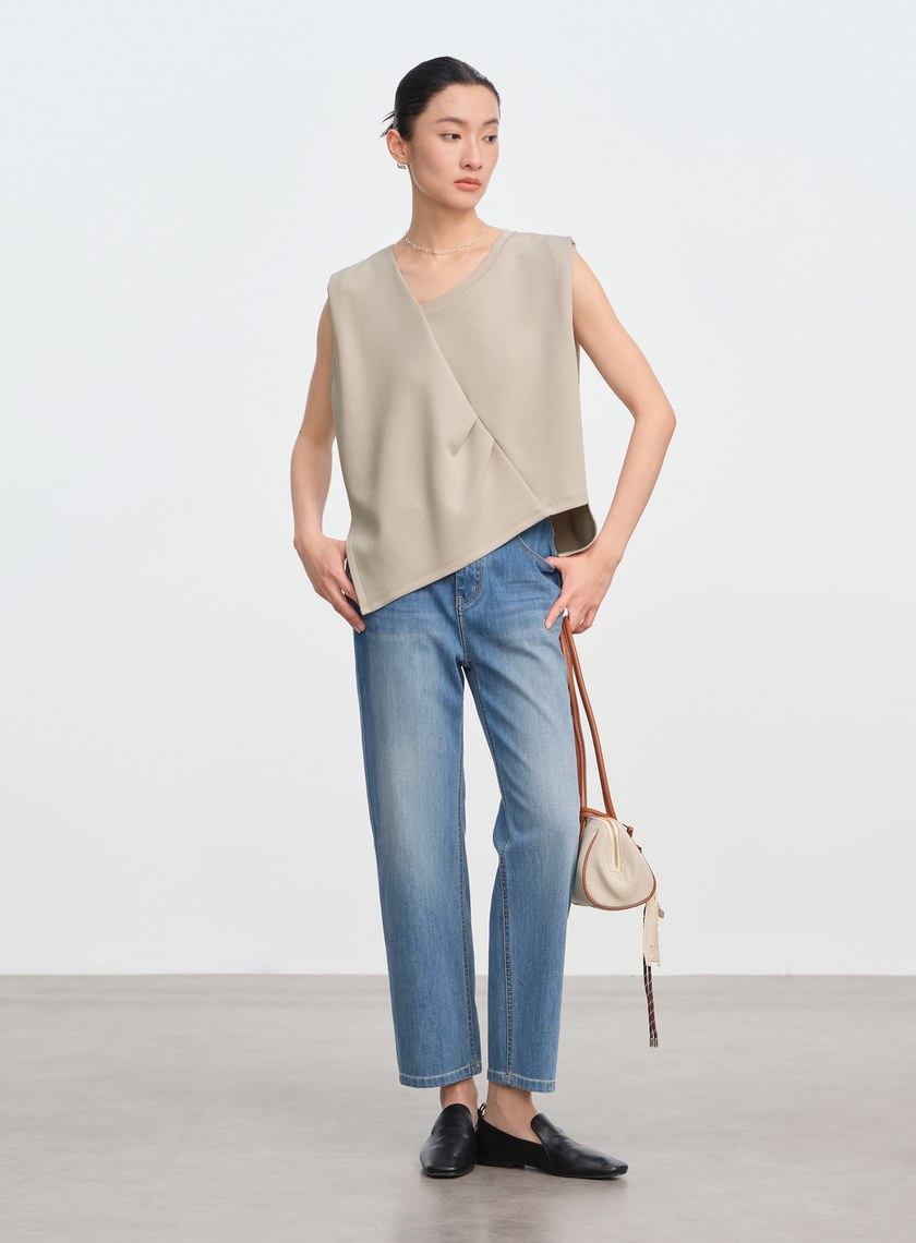 空氣層不對稱下擺無袖上衣