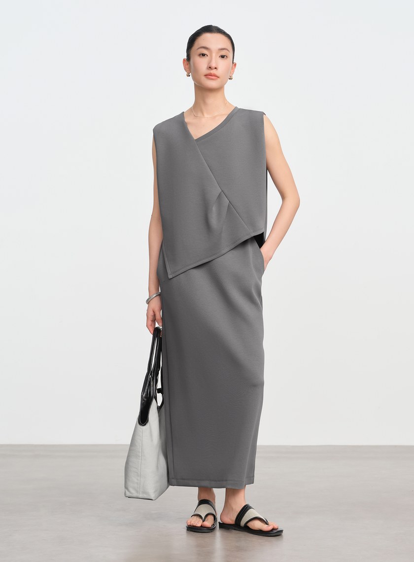 空氣層不對稱下擺無袖上衣