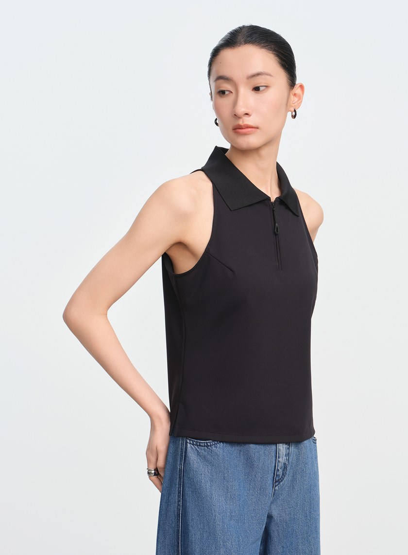Polo領無袖bar上衣