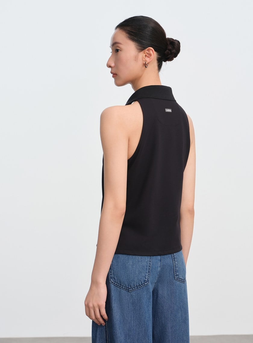 Polo領無袖bar上衣