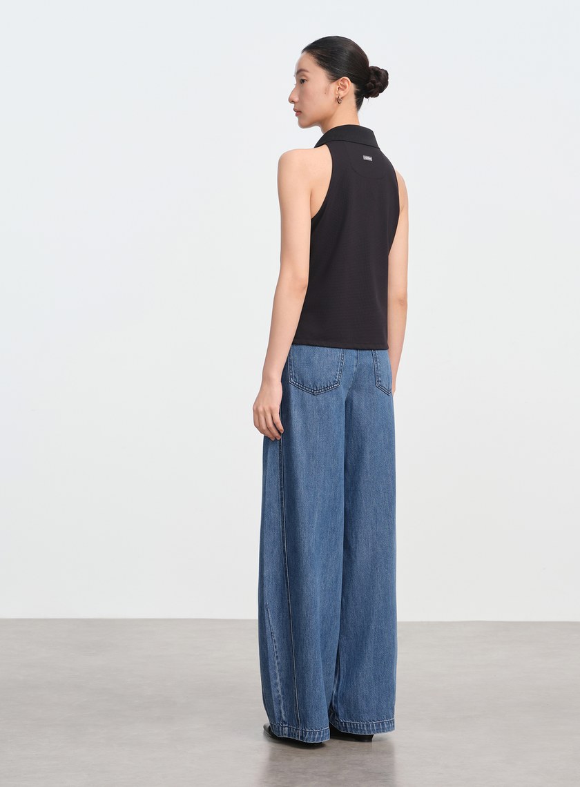 Polo領無袖bar上衣