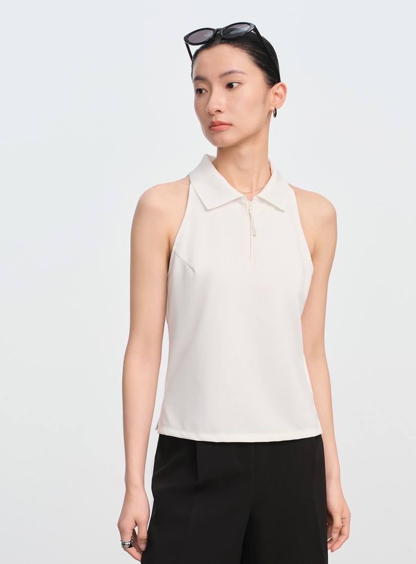 Polo領無袖bar上衣