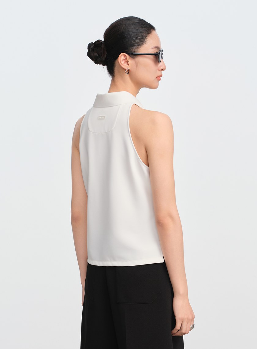 Polo領無袖bar上衣