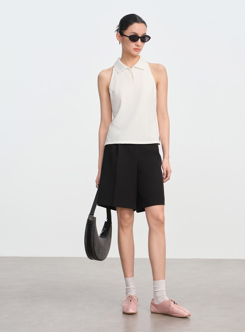 Polo領無袖bar上衣