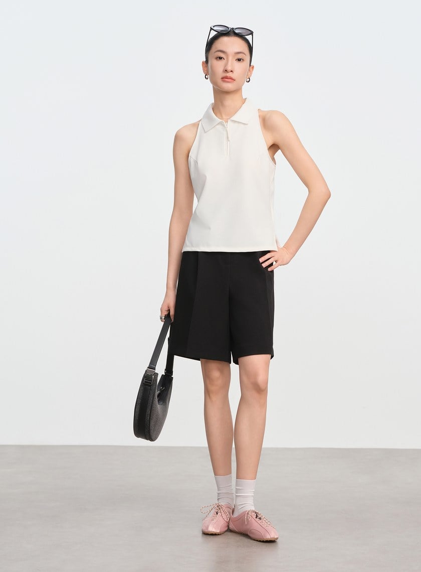 Polo領無袖bar上衣