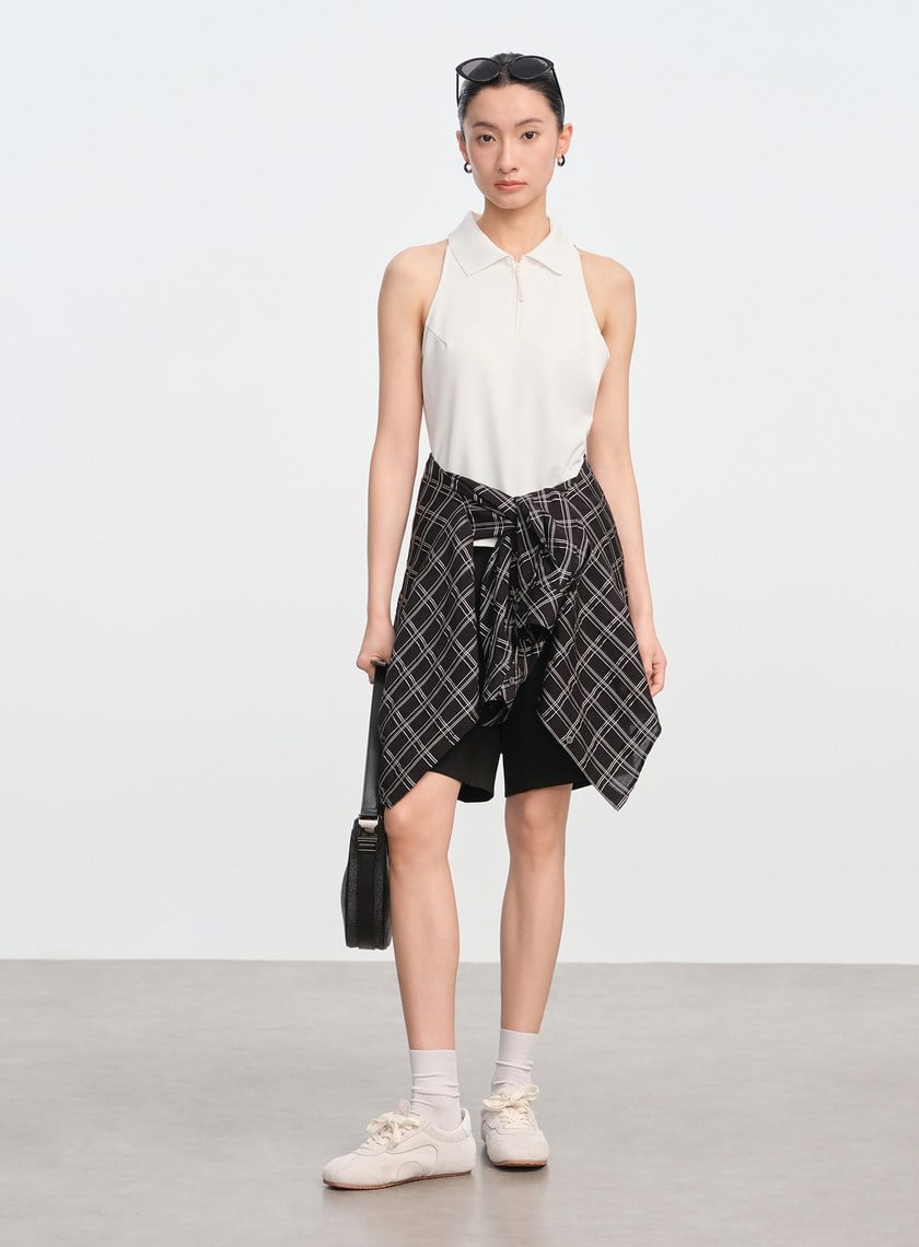 Polo領無袖bar上衣