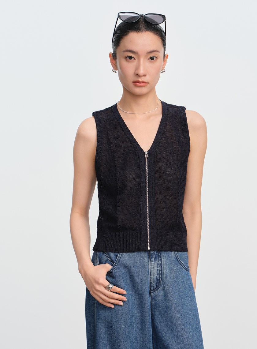 合紙紗線V領背心