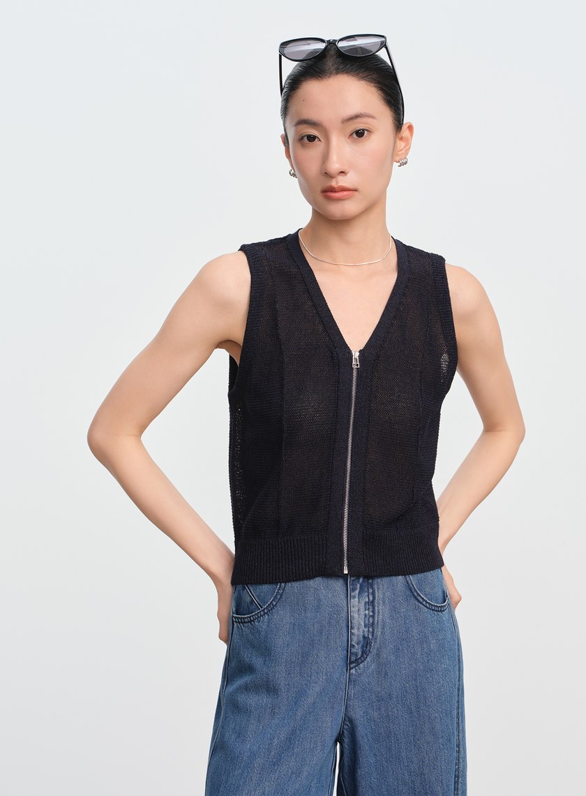 合紙紗線V領背心