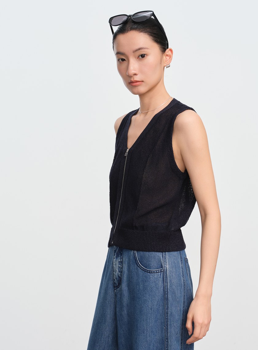 合紙紗線V領背心