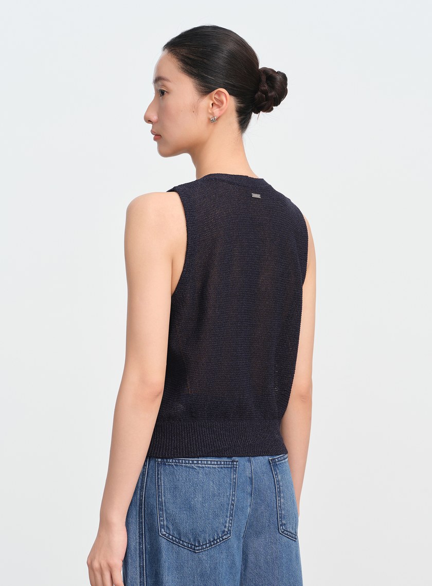 合紙紗線V領背心