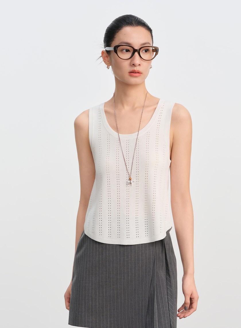 直紋簍空提花背心
