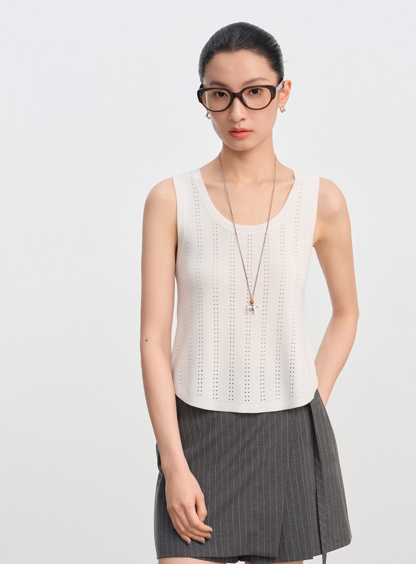 直紋簍空提花背心