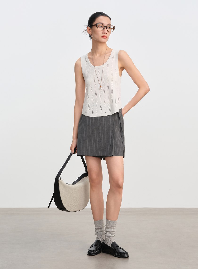 直紋簍空提花背心