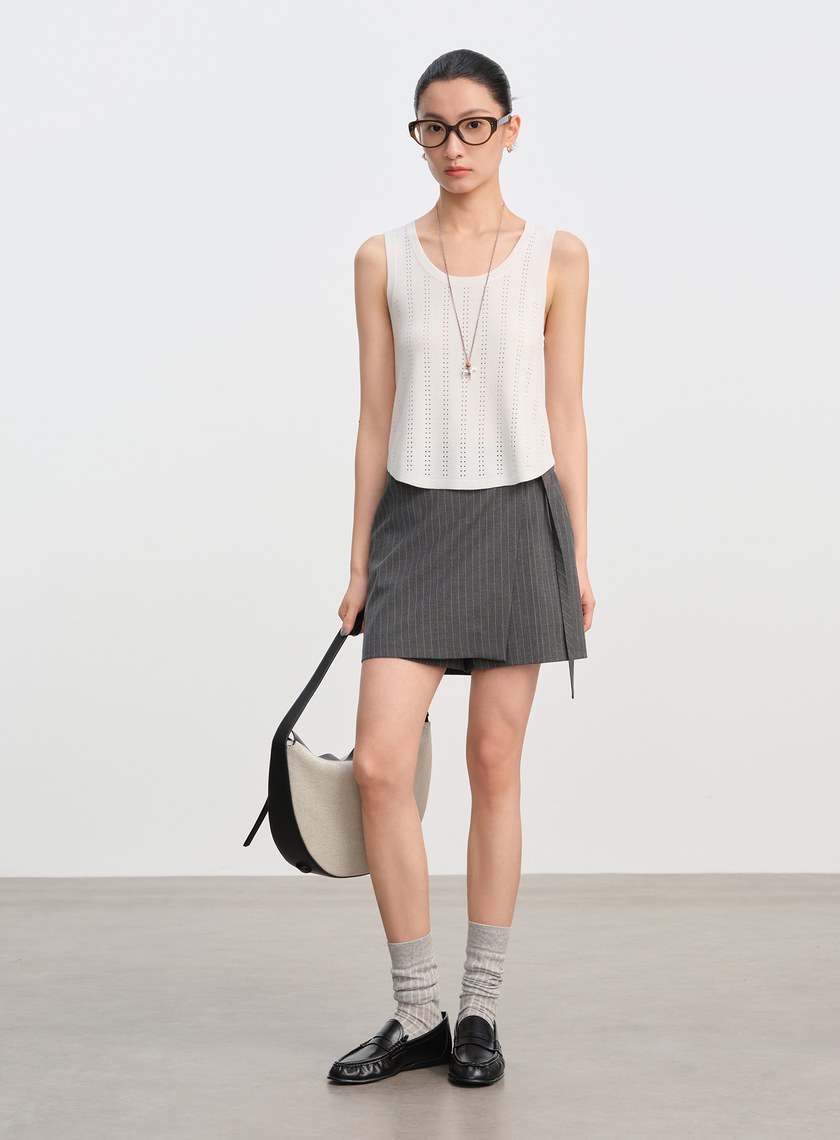 直紋簍空提花背心