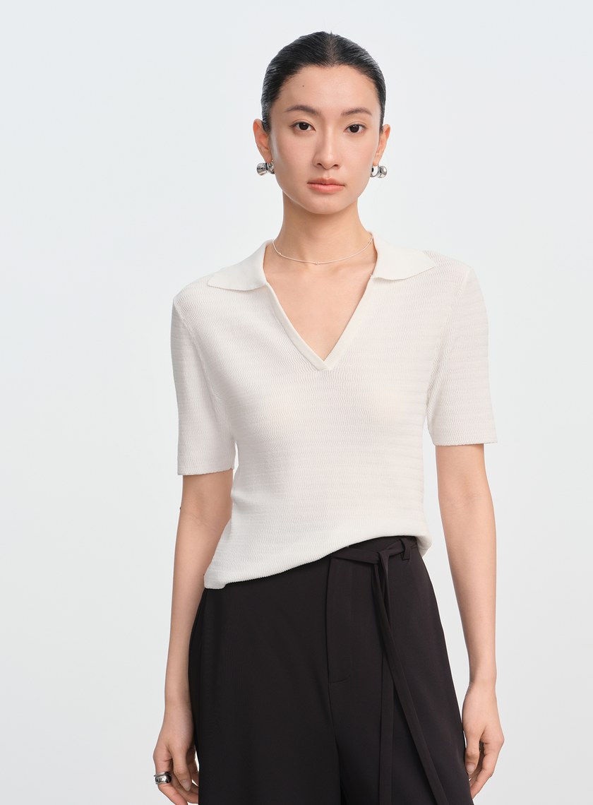 純棉立體緹花V領Polo衫