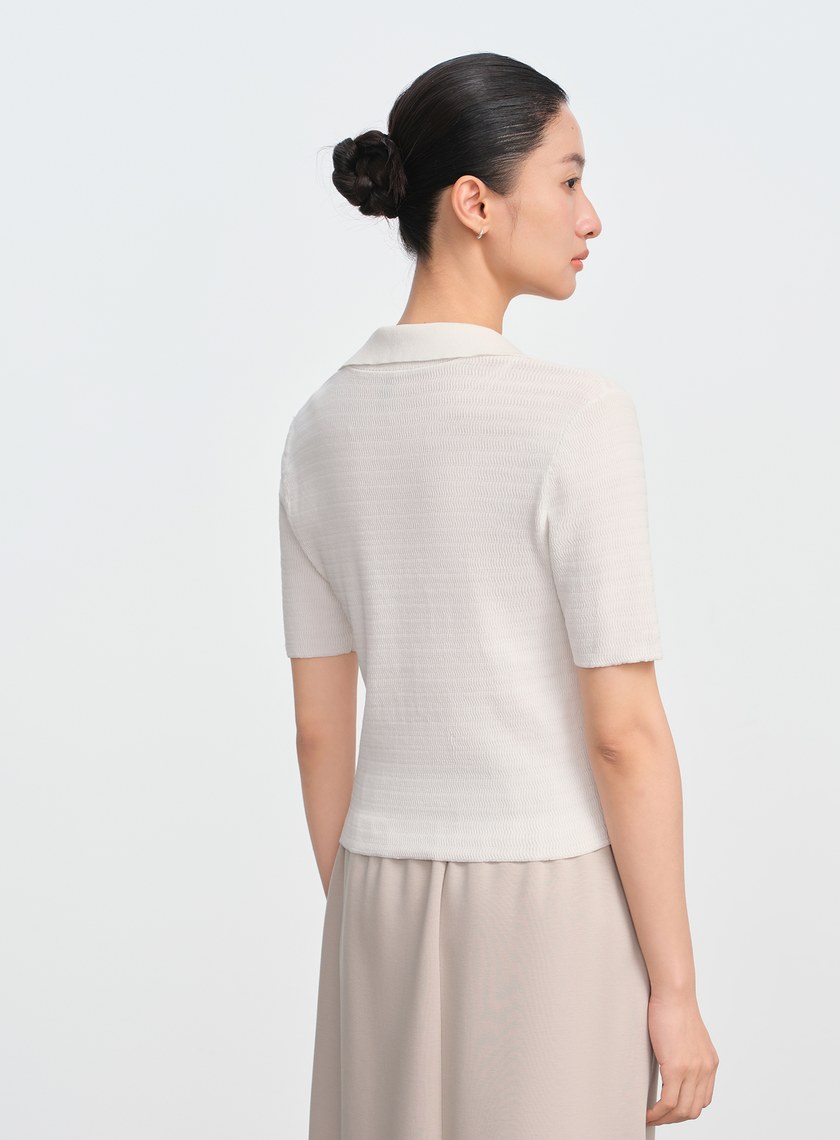 純棉立體緹花V領Polo衫