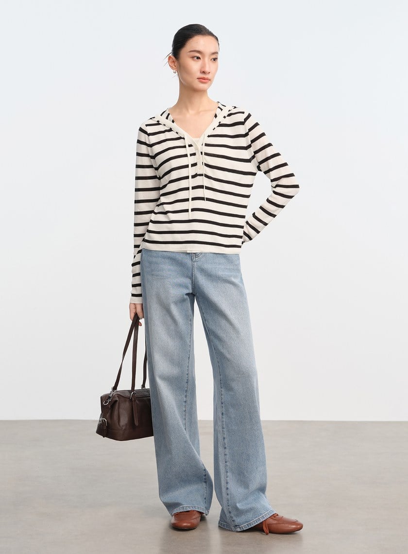 慵懶條紋連帽衫