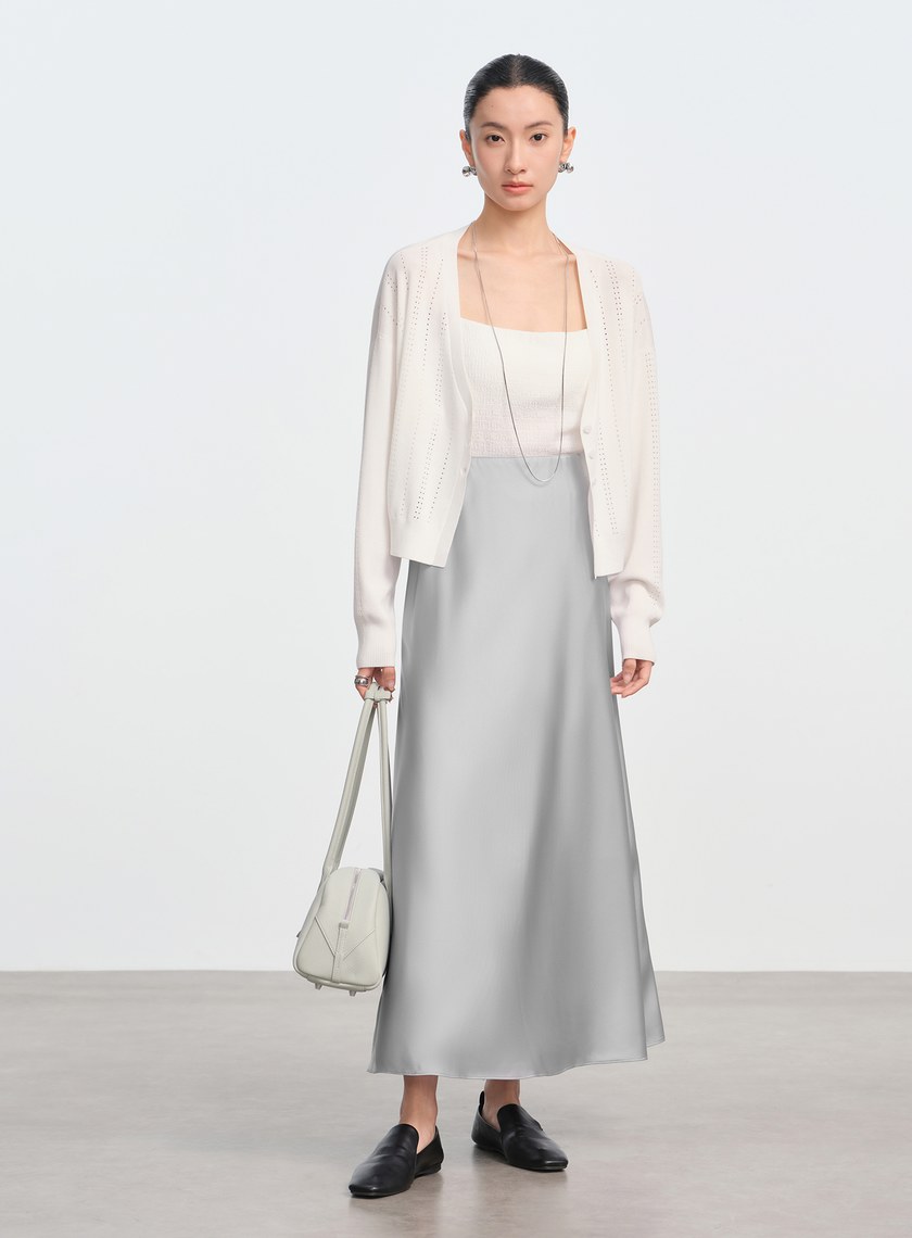 直紋簍空提花V領開襟衫