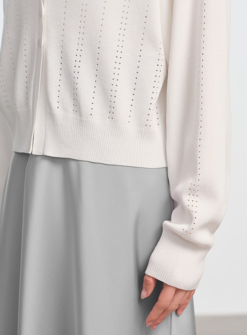 直紋簍空提花V領開襟衫