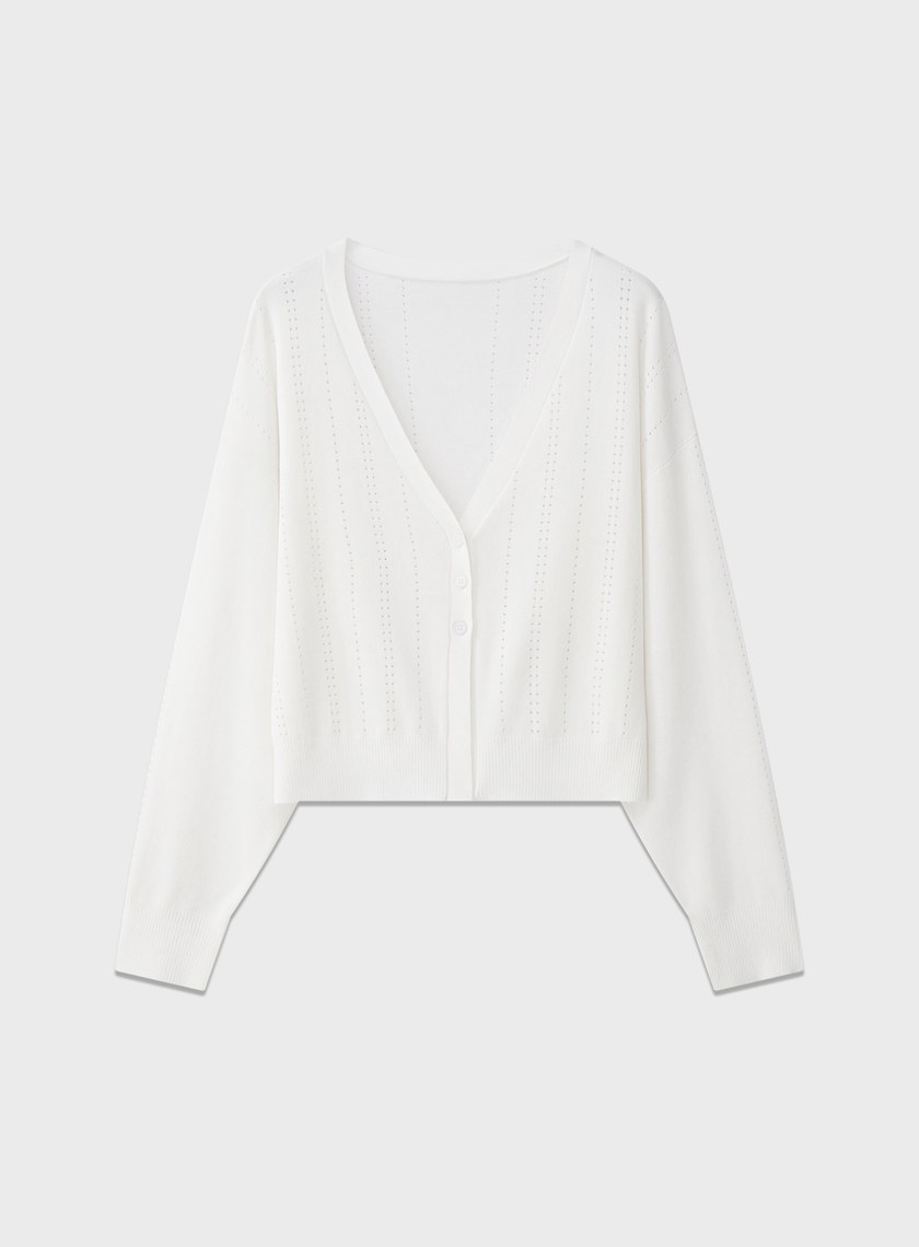 直紋簍空提花V領開襟衫