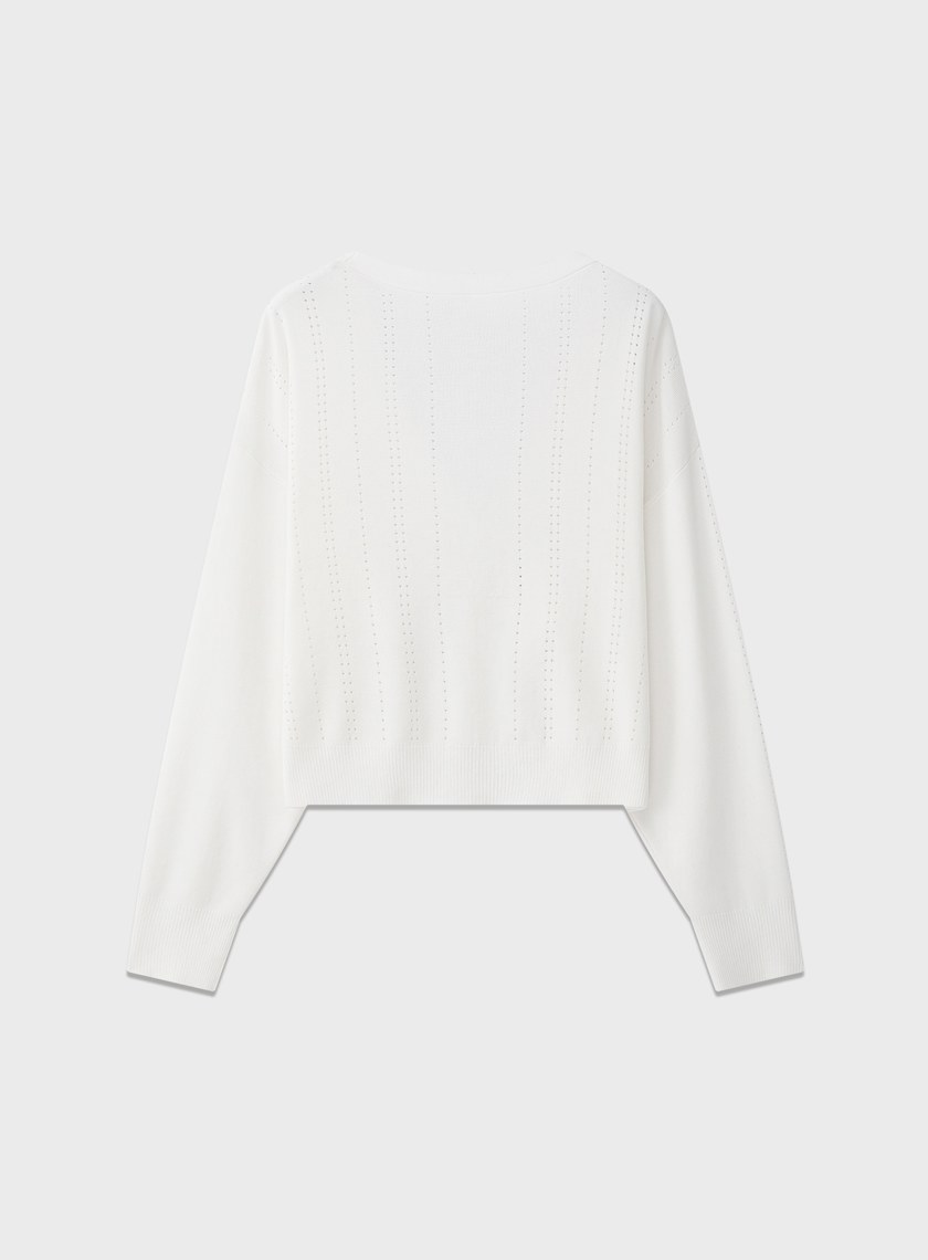 直紋簍空提花V領開襟衫