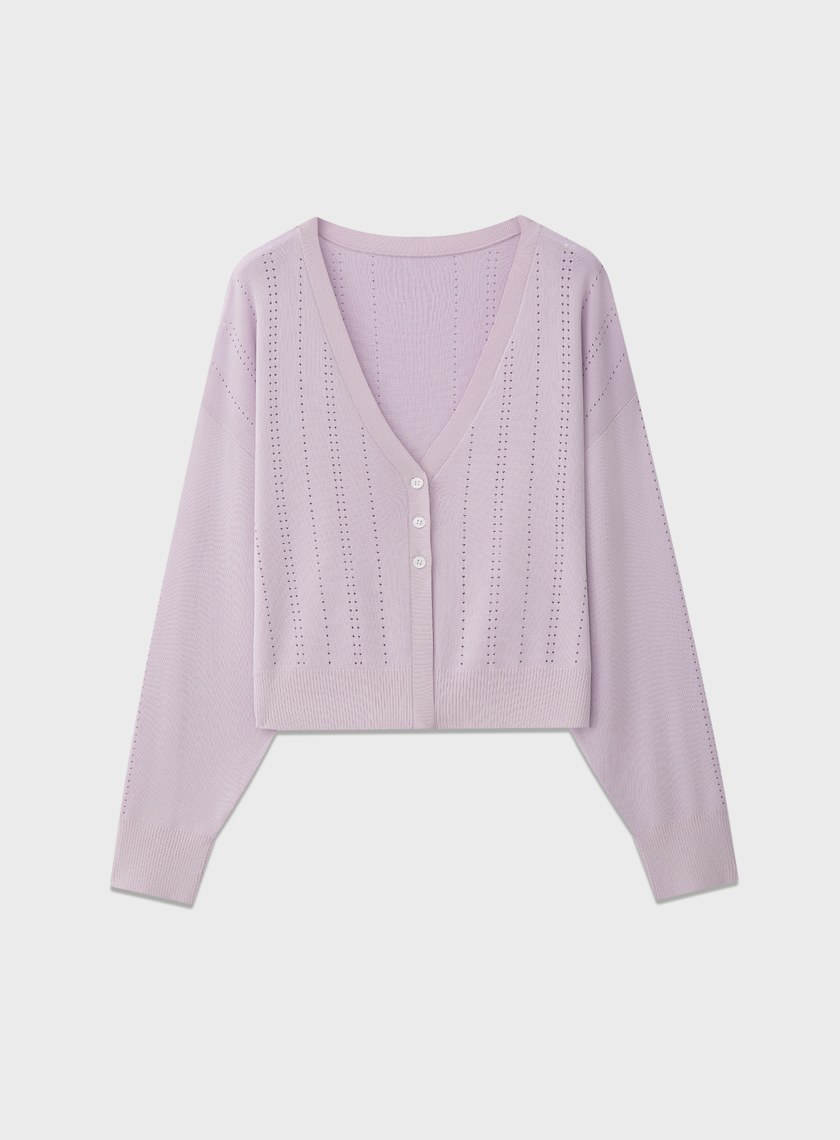 直紋簍空提花V領開襟衫