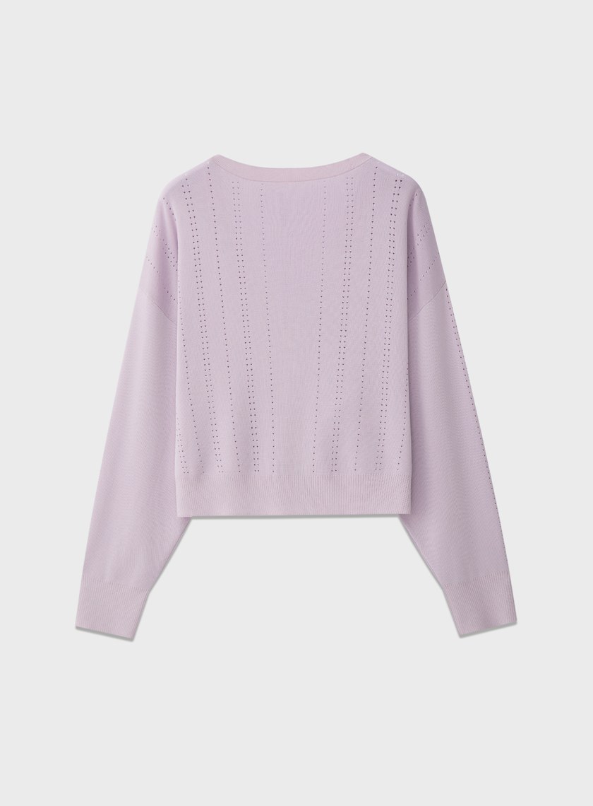 直紋簍空提花V領開襟衫