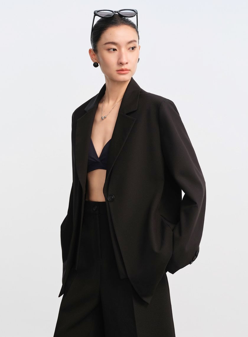 經典假兩件開襟西裝外套