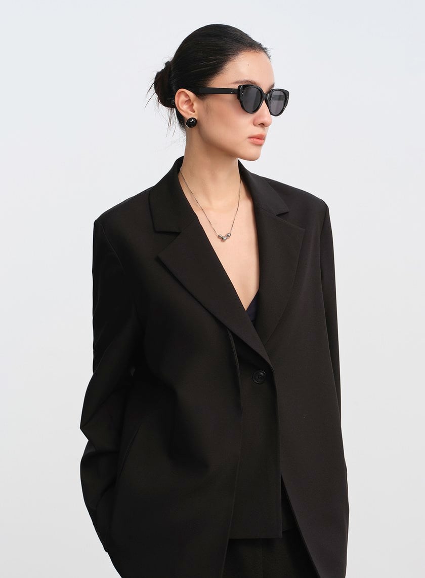 經典假兩件開襟西裝外套