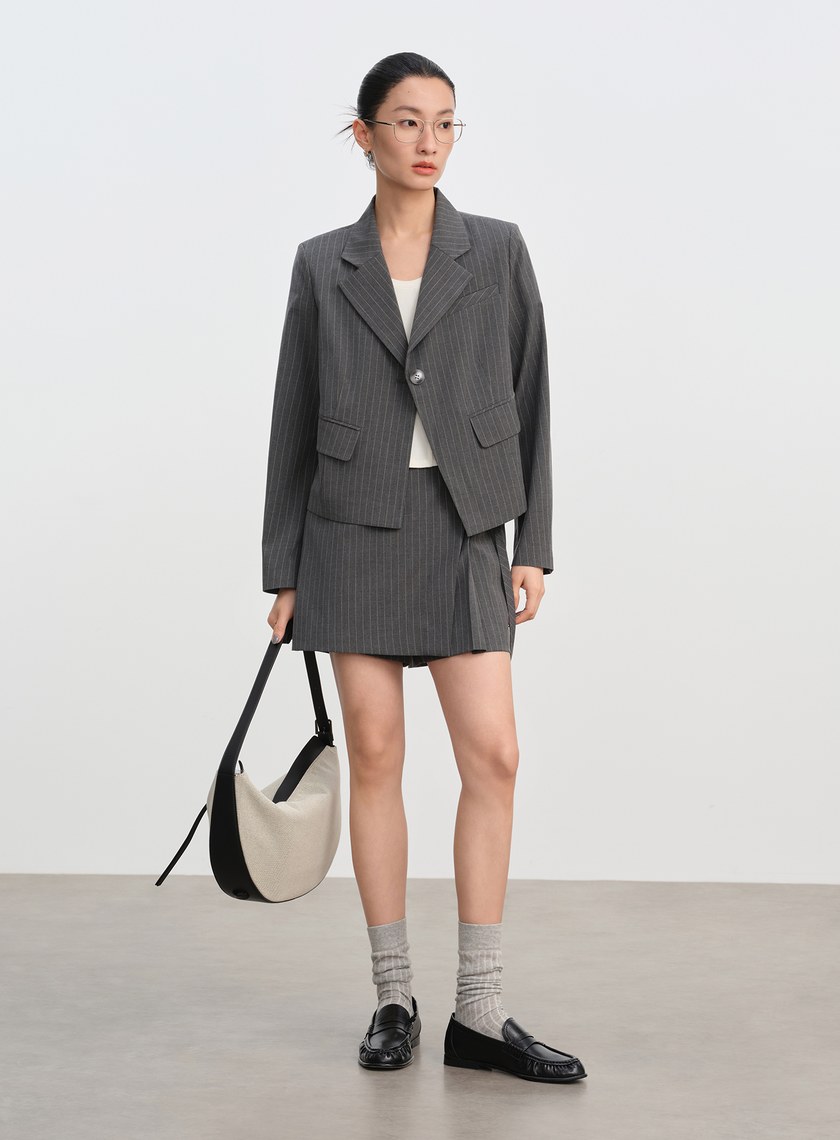 經典不對稱短版西裝外套